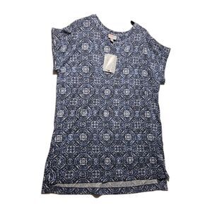 Lularoe LEAH SMALL Blue Geometric Print Navy NEW NWT OVERSIZED TEE